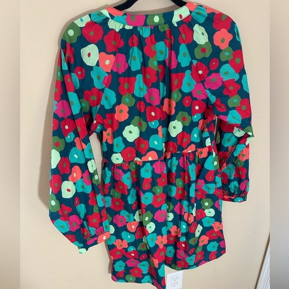Jodifl colorful vibrant babydoll floral dress long sleeve pockets size S NwT - Picture 3 of 7